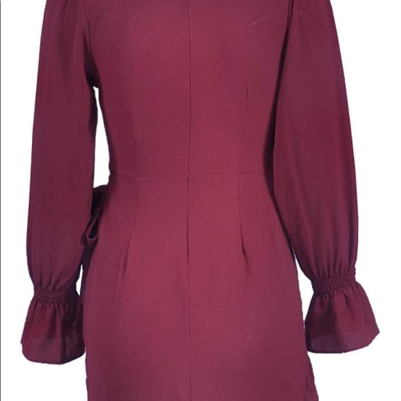 2/$40 VDAY Women wine red ruffle front wrap dress long sleeve burgundy medium - Picture 9 of 11
